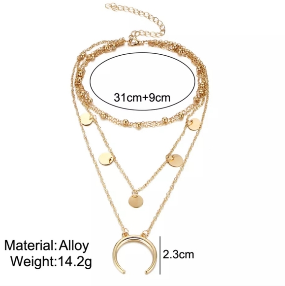 Necklace Choker Round Moon Pendant Multi - Layer - Picture 3 of 3